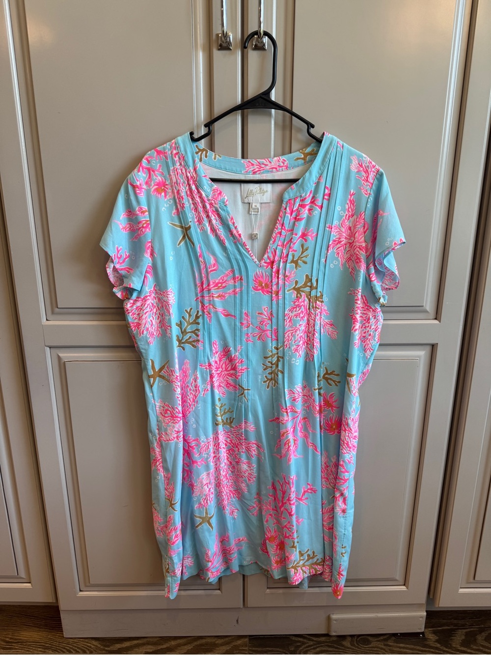 NWT Lilly Pulitzer Size 16 Light Blue & Pink Coral-Print Dress
